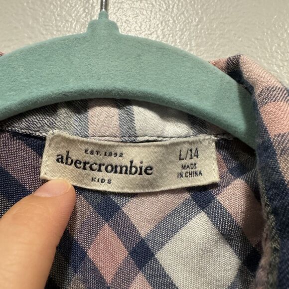 Abercrombie & Fitch Flannel Navy Plaid Button Up Long Sleeve Shirt Girls Large - Picture 3 of 6
